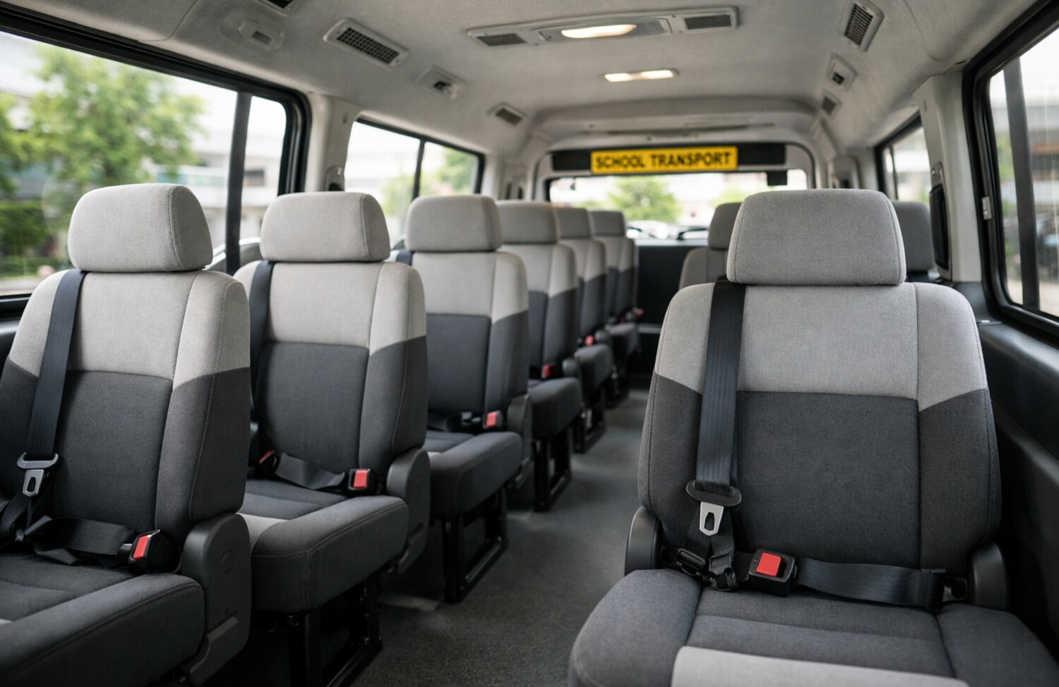 Clean and comfortable interior of a student pick and drop vehicle