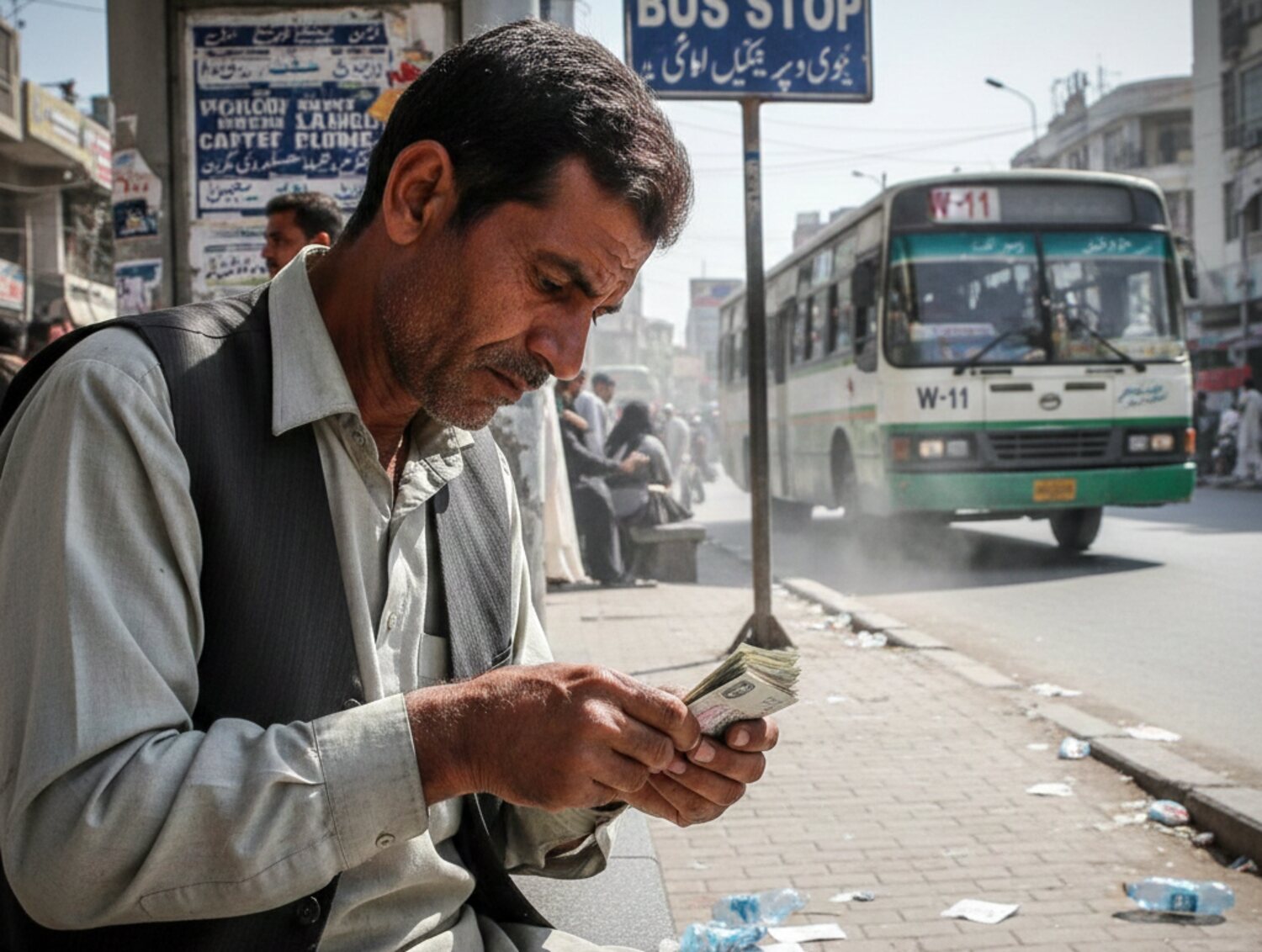 Daily commuter calculating transport expenses in Pakistan
