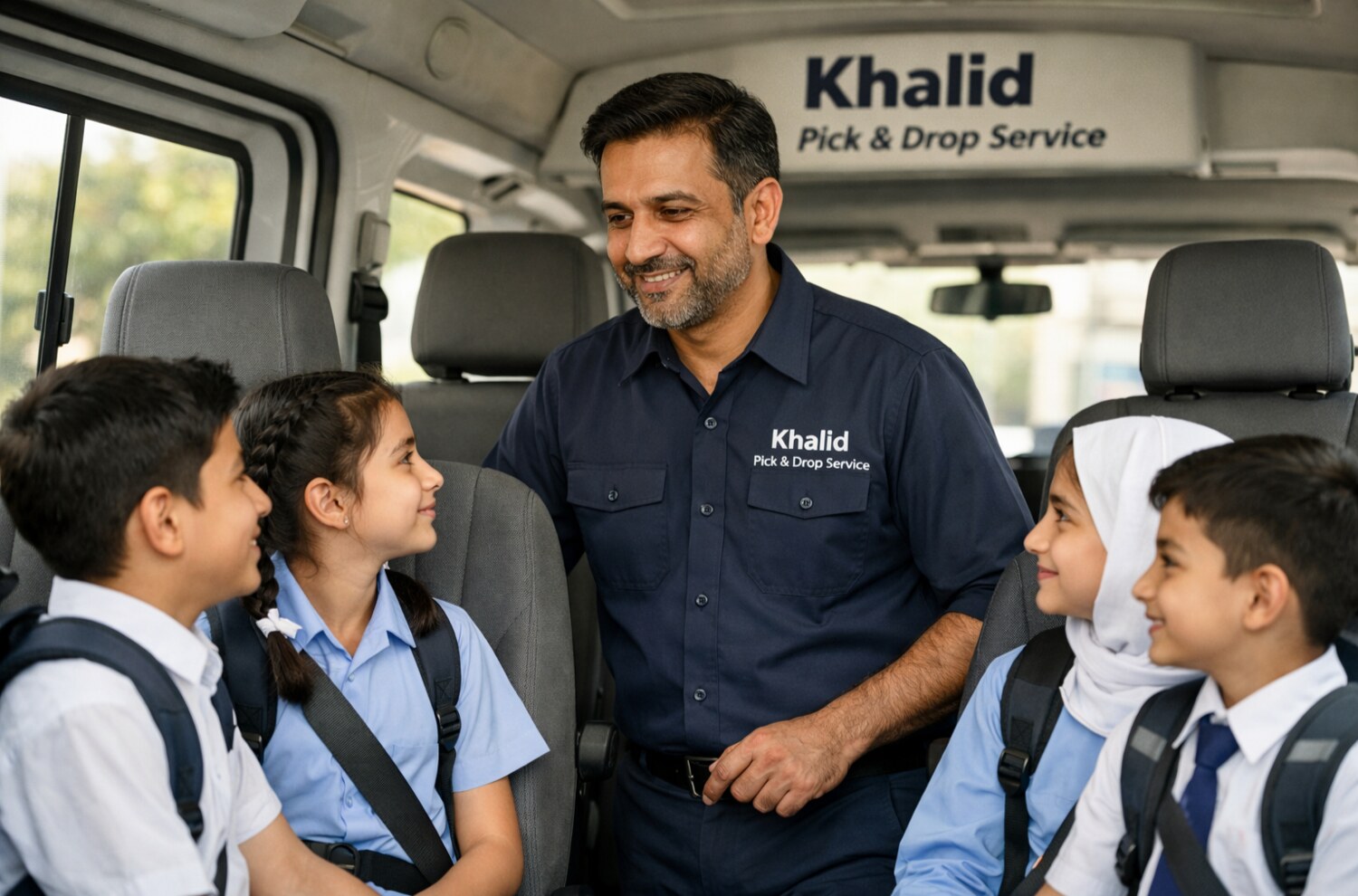 Trained driver ensuring safety in a student pick and drop service