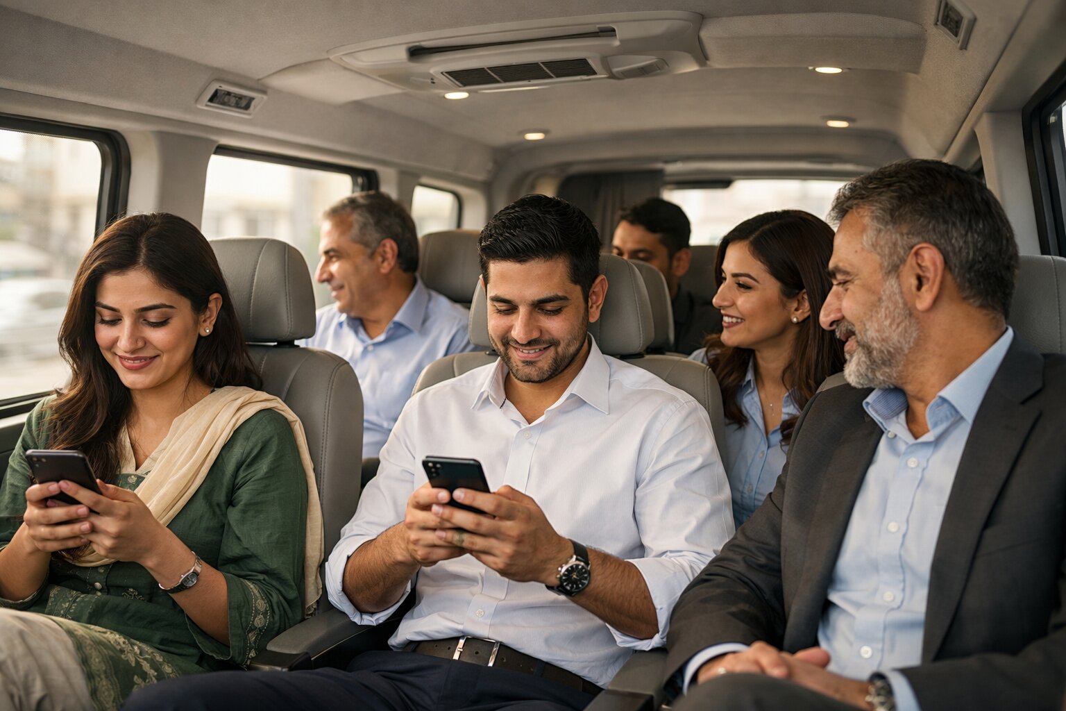 Office employees using pick and drop service in Pakistan comfortably